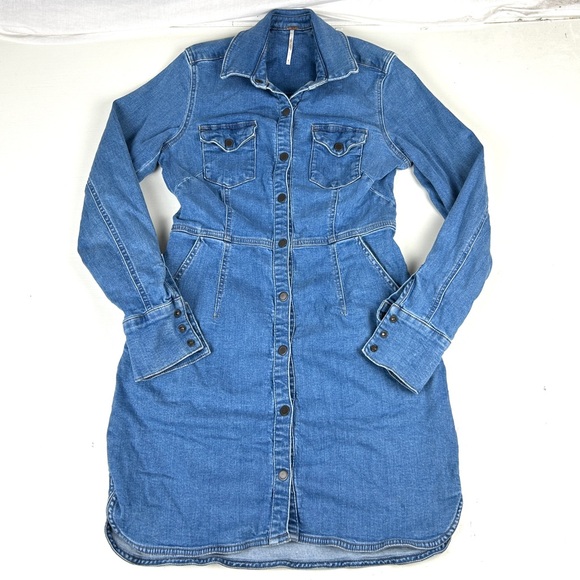 Free People Dresses & Skirts - Free People Women’s Blue Denim Mini Dress size Small Cotton Stretch Blend